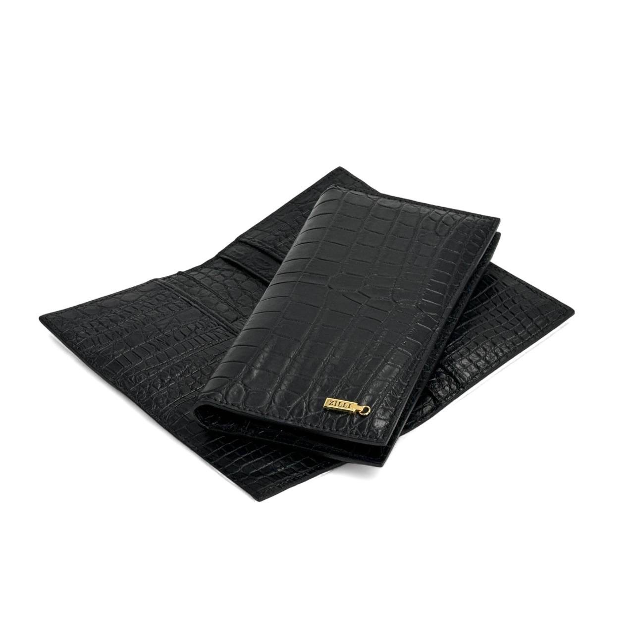 zilli-kupyurnicza-iz-chernoj-kozhi-krokodila-logotip-zoloto.jpg ZILLI купюрница из черной кожи крокодила логотип золото — изображение 1
