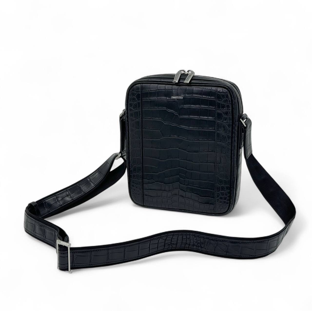 zilli-messendzher-chernaya-iz-kozhi-krokodila-logotip-serebro.jpg ZILLI мессенджер черная из кожи крокодила логотип серебро — изображение 1
