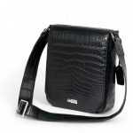 ZILLI мессенджер черная с клапаном из кожи крокодила