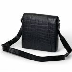 ZILLI  мессенджер черный с клапаном из кожи крокодила логотип серебро
