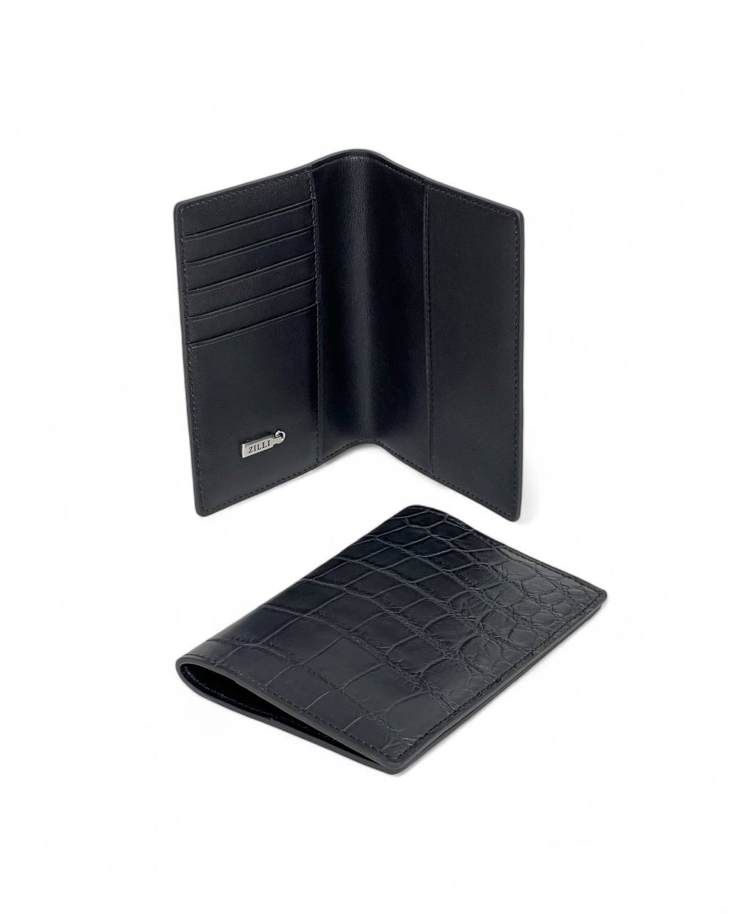 zilli-oblozhka-chernaya-krokodil-serebryanyj-logotip-vnutri.png ZILLI обложка черная крокодил серебряный логотип внутри — изображение 1