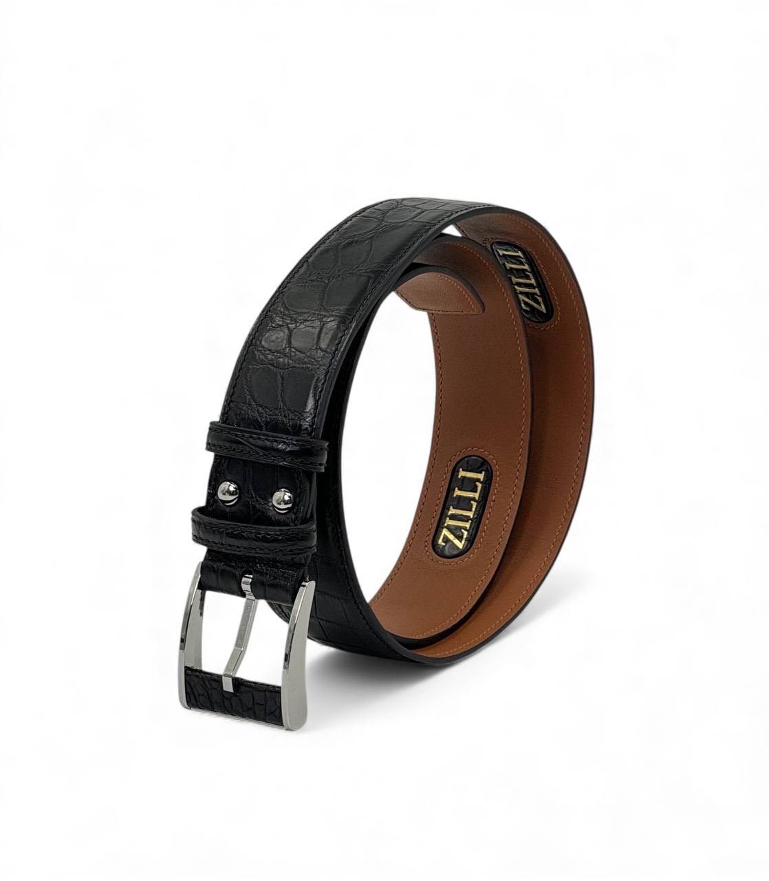 zilli-remen-krokodil-dzhinsovyj-chernyj-pryazhka-serebro.jpg ZILLI ремень крокодил джинсовый черный пряжка серебро — изображение 1