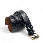 ZILLI ремень крокодил джинсовый черный пряжка золото