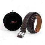 ZILLI ремень крокодил джинсовый темно-коричневый пряжка серебро