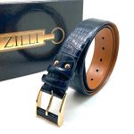 ZILLI ремень крокодил джинсовый темно-синий пряжка золото