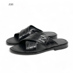 ZILLI шлепанцы крокодил черные ремешки логотип "Z" серебро