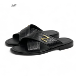 ZILLI шлепанцы крокодил черные ремешки логотип "Z" золото