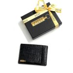 ZILLI визитница крокодил 10 визиток черная логотип золото