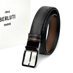 BERLUTI ремень брючный 35 мм двухсторонний серо-коричневый серебро