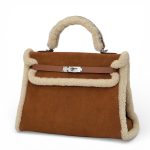 HERMES сумка Kelly 35 см кэмел меховая серебро