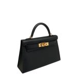 HERMES сумка mini Kelly 19 см кожа Эпсом черная золото