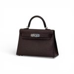 HERMES сумка MINI KELLY 19 см кожа Шевре бордовая серебро