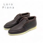 LORO PIANA лоферы высокие с мехом наружу на белой подошве из коши кофейного цвета