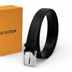 LV ремень брючный черный гладкая кожа серебро