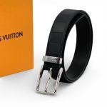 LV ремень брючный черный кожа крупная шашка серебро