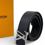 LV ремень кожа того черно-синий двухсторонний пряжка LV серебро в белую шашку