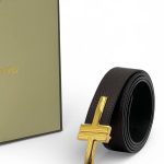 TF ремень коричневый брючный двухсторонний золотая пряжка