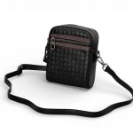BV мессенджер черная плетенная кожа с коричневой вставкой на молнии