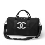 CHANEL дорожная сумка 45 см текстиль черная лого белый
