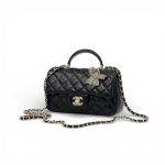 CHANEL сумка гладкая кожа в клетку 20 см черная золото