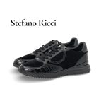 SR кроссовки комбинированные замша и кожа крокодила черные