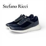 SR кроссовки комбинированные замша и кожа крокодила с перфорацией темно-синие